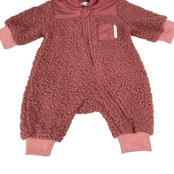 Tahari Baby Fleece Sherpa Hooded Bunting Suit 0-3M Pink Rose Zip Front - Picture 3 of 8